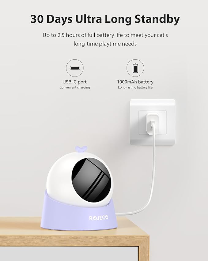 ROJECO Auto Laser Cat Toy - Random Motion Track, Magnetic 360° Base, Run Quiet,Rechargeable with 1000mAh Battery, Auto Sleep & 3 Speed Modes, Safe for Cats,Interactive Cat Toys for Bored Indoor,Purple
