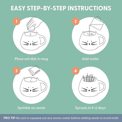 The Cat Ladies Cat Grass Growing Kit with Organic Cat Grass Seed Mix, Soil and Two Cat Grass Planters. Perfect Cat Gifts for Indoor Cats