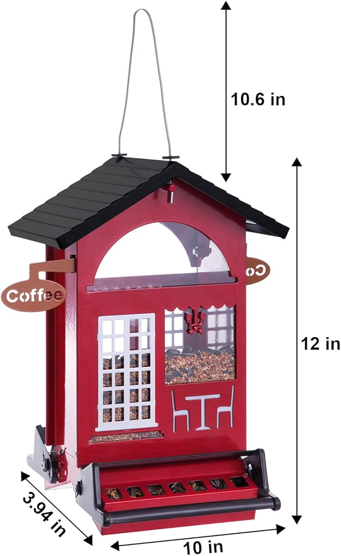 Squirrel Proof Bird Feeders All Metal Bird Seed House Feeder for Outdoors Hanging Weight Activated 5 LB Large Capactiy Easy to Fill & Clean for Outsides Wild Birds Durable & Attract, Red