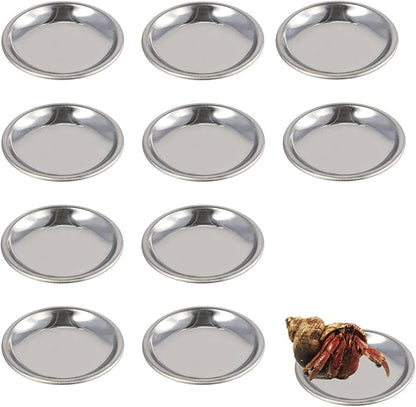 10 Pcs Hermit Crab Food Dish, Stainless Steel Hermit Crab Water Bowl, Reptile Feeding Bowls, Tank Aquarium Accessories, for Crab Snail Gecko Insect