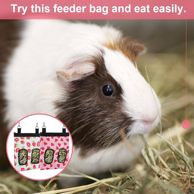DZWLKJ Guinea Pig Hay Feeder, 2 Pack, 10 x 8 x 0.4 Inches, Stainless Steel, Rabbit Hay Bag, 600D Oxford for Small Pets,Chinchilla,Hamsters
