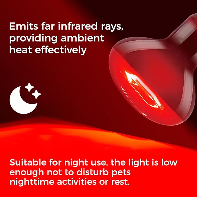 Reptile Heat Lamp Bulb 75W 2PCS, Infrared Heat Emitter Red Heat Lamp for Reptile Amphibian, Infrared Basking Spot Light Bulb