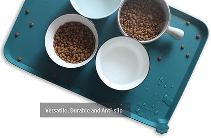 Hoki Found L Silicone Pet Food Mats - Non Slip Dog Cat Bowl Placemats - Waterproof Dog Cat Food Mats - For Carpet & Sicilian Ocean