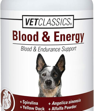 Vet Classics Blood & Energy Support for Dogs, Supports Endurance with Spirulina, Yellow Dock, & Alfalfa Support Formation of Hemoglobin and Myoglobin, 120 Chewable Tablets
