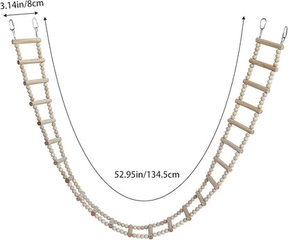 Bird Ladder Bridge, Wooden Pet Hamster Climbing & Swing Toys, Cage Accessories for Birds Rats Parrots Hamster Squirrel Sugar Gliders Parakeets Cockatiels - 24 Steps - 53 x 3.14 Inch