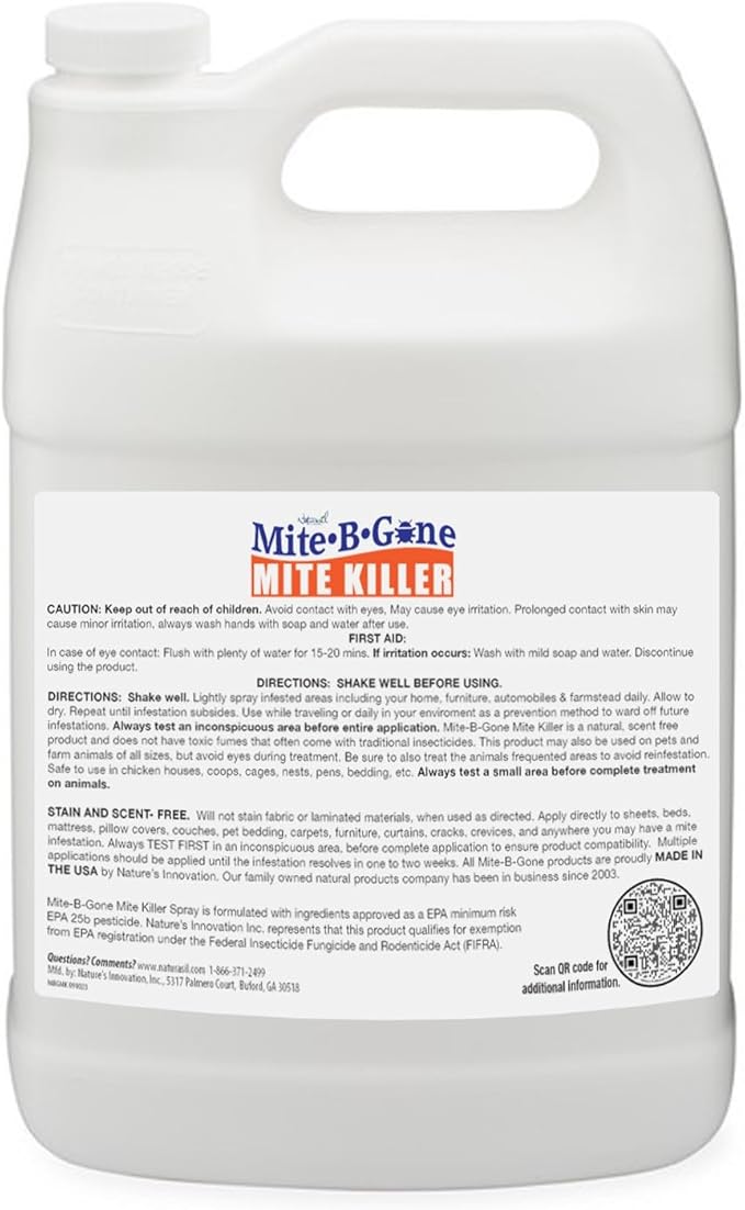 Mite Killer Treatment Spray for Home by Mite-B-Gone - Kills All Types of Mites, Dust, Spider, Rat, Carpet & Bird Mites | Safe for Homes, Furniture & Animals | Non-Toxic | Kid & Pet Friendly | 1 Gal