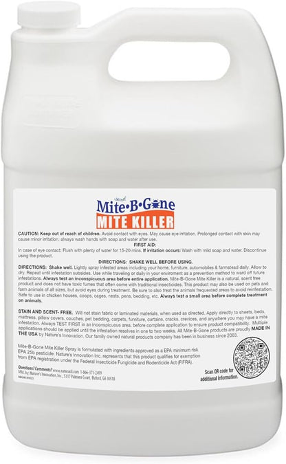 Mite Killer Treatment Spray for Home by Mite-B-Gone - Kills All Types of Mites, Dust, Spider, Rat, Carpet & Bird Mites | Safe for Homes, Furniture & Animals | Non-Toxic | Kid & Pet Friendly | 1 Gal