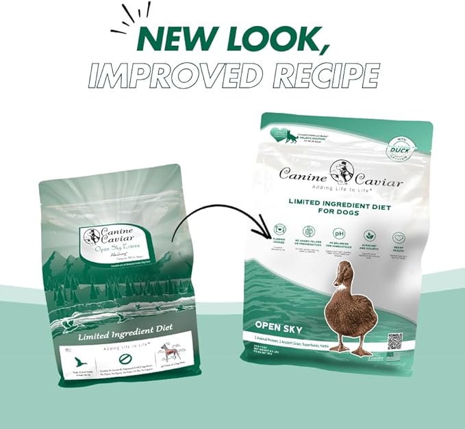 Canine Caviar - Open Sky: Duck & Teff Alkaline Dry Dog Food, Limited Ingredients, Gluten-Free, Based on Science & Research, Veterinary Alternative Diet (4.4 Pound Bag)