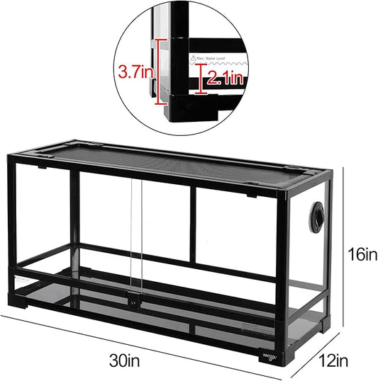 Large Reptile Tank 25 Gallon, 360°Full Vision Glass Reptile Terrarium with Top Mesh Lid for Beaded Dragon Lizard Gecko Snake Hermit Crab Use, 30"(W) X 12"(D) X 16"（H）