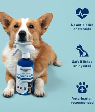 Vetericyn Plus Dog Wound Care Spray | Healing Aid and Skin Repair, Clean Wounds, Relieve Dog Skin Allergies, Safe for All Animals. 16 ounces