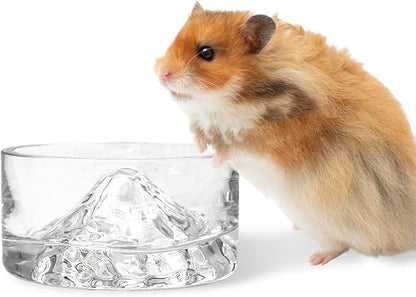 BNOSDM Hamster Food and Water Bowl Mountain Fuji Style Glass Drinking Dwarf Hamster Feeder Anti-Turning Dish for Syrian Hamsters Gerbils Mice Rats or Other Similar-Sized Pets (Transparent)