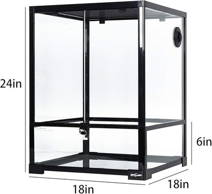 REPTI ZOO Reptile Glass Terrarium, 18" x 18" x 24" Knock-Down Reptile Habitat Tank with Double Hinge Door & Top Screen Ventilation and Side Mesh Ventilation, 30 Gallon Large Reptile Terrarium