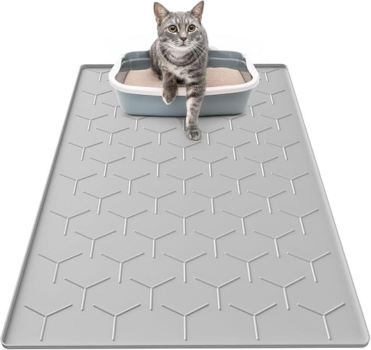 Cat Mat for Litter Box, Large 34" X 22" Cat Litter Mat, Waterproof Silicone Pad for Floor, Gray