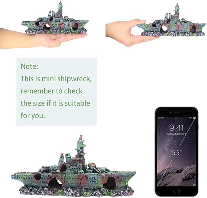 Little Aquarium Shipwreck Sunken Pirate Ship Mini Boat Fish Tank Decorations for Betta