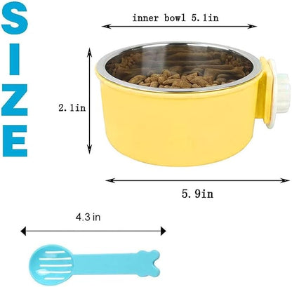 Hamiledyi 2-Pack Hanging Dog Bowls with Removable Stainless Steel Feeder - Spill-Proof Crate Bowls for Kennel/Cage, Puppy to Medium Dogs, Cats, Rabbits & Guinea Pigs (Durable Pet Food & Water Dishes)