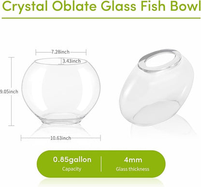 hygger Mini Glass Oblate Fish Bowl Kit, Small Fish Tank Comes with Blue Aquarium Decor Stones and Plastic Fan Branch Tree Ornament