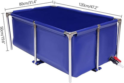 Foldable Fish Aquarium Tank, Canvas Blue Cuboid Small Above Ground Pond With Drain Valve, Portable Koi Breeding Pool, Indoor Outdoor Goldfish Tank, Turtle Ornamental Pool