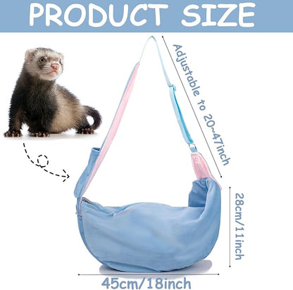 Ferret Sling Carrier, Small Pet Bag with Adjustable Strap, Cozy Bunny Carrying Travel Cuddler, Hands-Free Bonding Pouch Front for Guinea Pig Puppy Kitten, Small Animal Accessories for Outside-Blue