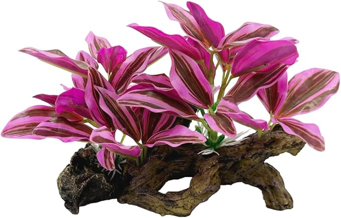 Smoothedo-Pets Fish Tank Decorations Aquarium Decor Ornaments Betta Pink Leaf pad Hammock Artifical Driftwood Goldfish Bowl Accessories (Hot Pink Set)