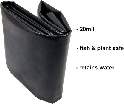 10 x 13 FT Pond Liner, 20 Mil Pond Liners for Outdoor Ponds, Black Fish Pond HDPE Liner for Koi Ponds, Streams Fountains and Garden Waterfall