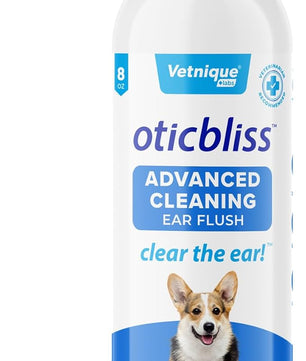 Vetnique Oticbliss Cat & Dog Ear Cleaners: Medicated Dog Ear Drops for Infection, Antiseptic Flush, & Wipes to Reduce Itchy Ears & Head Shaking - Vet Recommended for Itchy Ears (8oz, Flush)