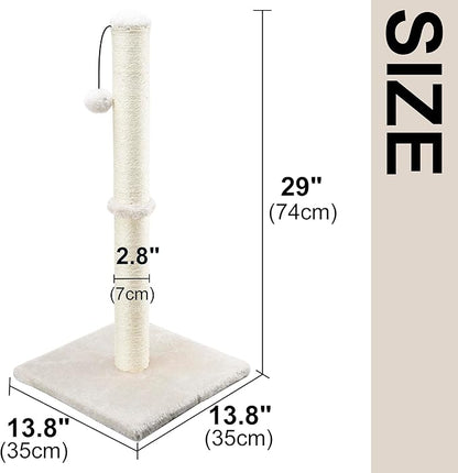 Dimaka 29" Height Tall Cat Scratching Post, Claw Scratcher with Sisal Rope and Covered with Soft Smooth Plush, Vertical Scratch [Full Strectch] for Standard Size Cats. (Beige)