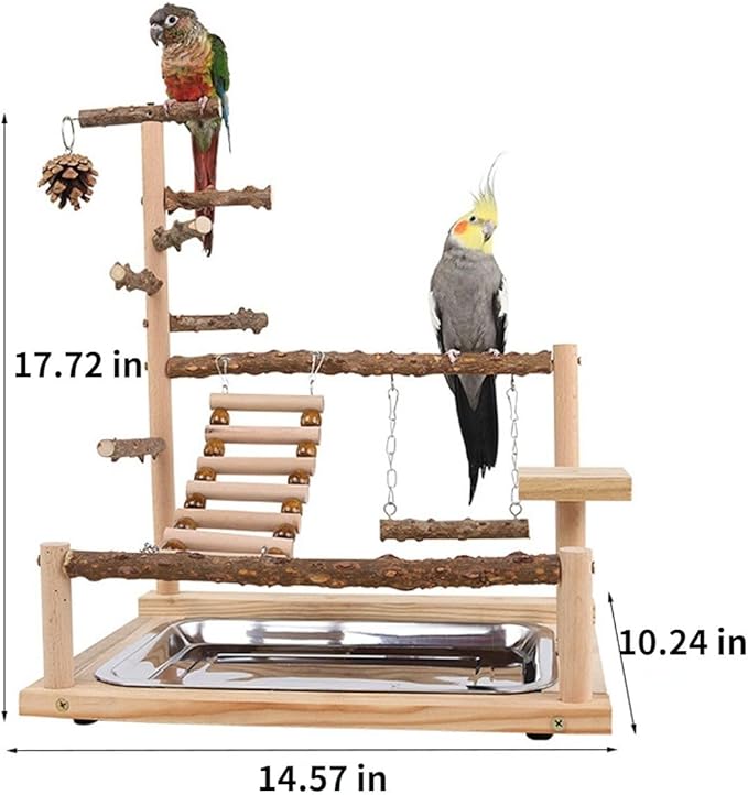 Parrot Playground Playstands, Bird Playgrounds with Feeder Cups Bird Cage Stand Bird Perch Stands, Parakeet Playground Wood Bird Play Stand for Cockatiel Parakeet
