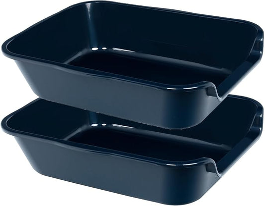 2 Pack Extra Large Dog Litter Box Pan Tray (ABS Material), Low Entry Jumbo Senior Litter Boxes for Multiple Kitten Big Cats, Pet Safe Indoor Dog Potty (Dark Blue, 20" L x 15" W)
