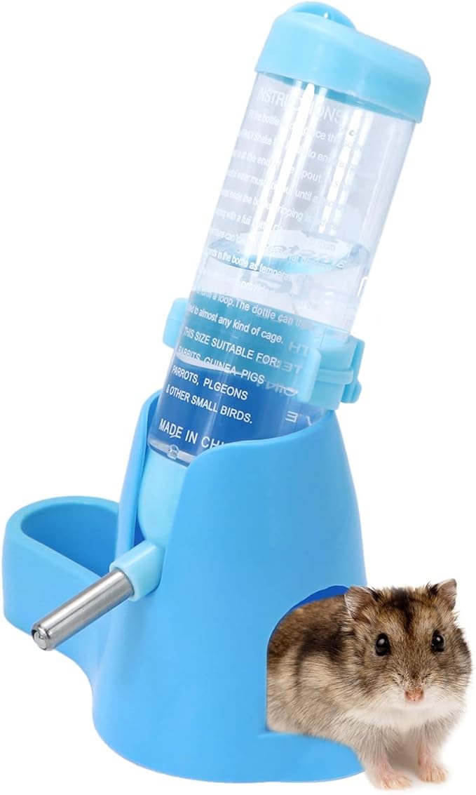 Wontee Hamster Water Bottle Water Dispenser Hamster Silent Exercise Running Wheel for Dwarf Hamsters Gerbil Mice (Blue, 125ML)
