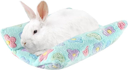 15.7X14 Inch Rabbit Bed, Padded Concave Bed for Small Animals, Cuddle Cushion Plush Mat with Cotton Lounger Pillows for Guinea Pigs, Hamsters, Rabbits, Rats and Bearded Dragons (Blue)