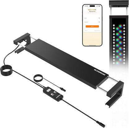 GLOWRIUM Smart Aquarium Light, Bluetooth + WiFi Dual Control Freshwater Fish Tank Light with App, Multi-preset Spectrum, Brightness Adjustable, Anti-Drop, Real Time Water Temperature Sensor (36-48 in)