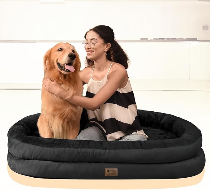 Orthopedic Washable Large Dog Bed: Memory Foam Waterproof Pet Bed with Bolsters - Removable Orthopedic Cover for Medium Large Sized Dog Bed - Non-Slip Bottom - Black