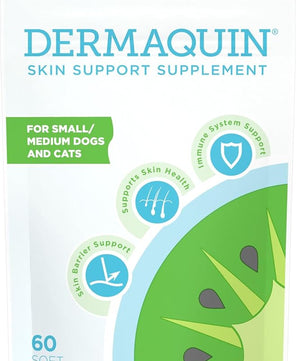 Nutramax Dermaquin Skin Support Supplement for Small to Medium Dogs and Cats, Supports Healthy Response to Allergens, with Hardy Kiwi, Omega-3s, and More, Tasty Soft Chews, 60 Count