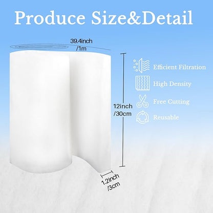 Aquarium Filter Pad - Aquarium Filter Media,39.4 x 11.8in Media Roll for Fish Tank, Ponds,Garden, Saltwater,Fershwater,Plant, Trutle(White) (2)