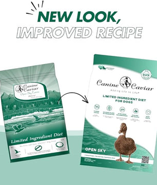 Canine Caviar - Open Sky: Duck & Teff Alkaline Dry Dog Food, Limited Ingredients, Gluten-Free, Based on Science & Research, Veterinary Alternative Diet (11 Pound Bag)