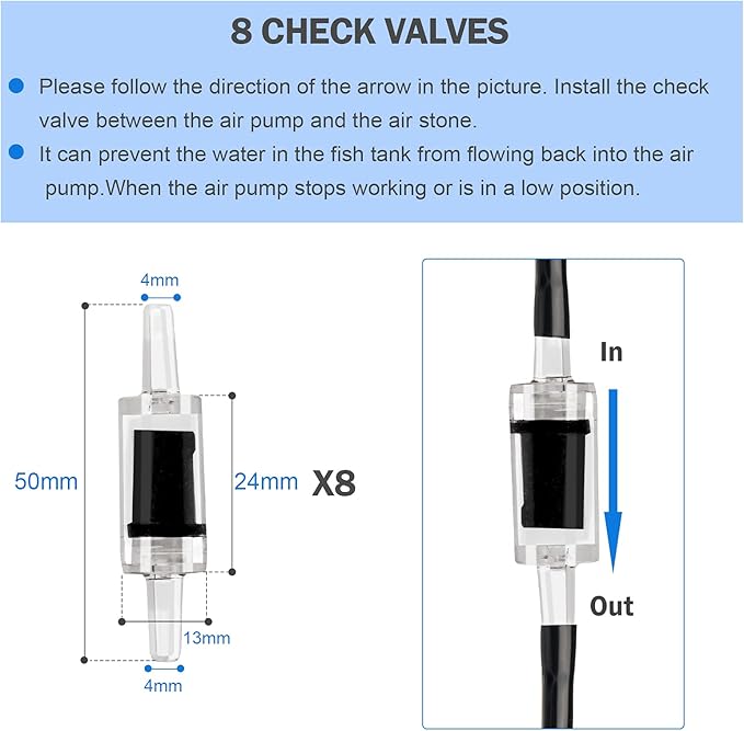 aquarium air pump accessories set-9.84/26.25/101.71 feet aquarium airline tubing hose,check valves,air stones and connectors of I,L,T shape (26.25 feet hose 8 stone 8 check valve 12 connector)