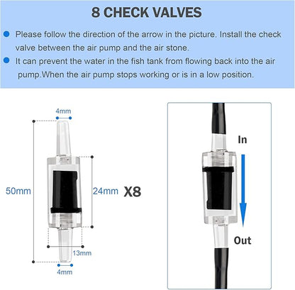 aquarium air pump accessories set-9.84/26.25/101.71 feet aquarium airline tubing hose,check valves,air stones and connectors of I,L,T shape (26.25 feet hose 8 stone 8 check valve 12 connector)