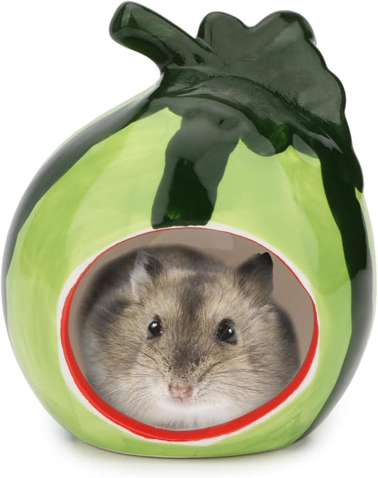 Hypeety Small Animal Hideout Ceramic House Critter Bath House Cave Mini Hut Cage for Hamster (Green)