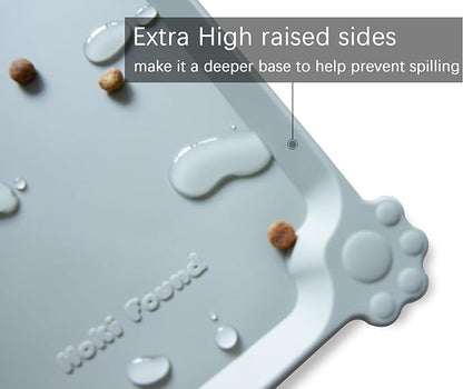 Hoki Found L Silicone Pet Feeding Mats with Higher Lips - Non Slip Pet Dog Cat Bowl Mats - Waterproof - Suitable for Carpet - Battleship