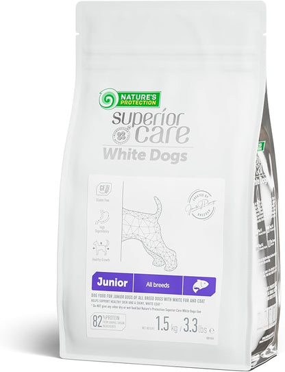 Nature's Protection Small & Large Breed Puppy Food Dry - Grain Free, High Protein, Anti-Tear Stain Formula - Dog Kibble for All Breeds with White or Light Fur (Superior Care - Salmon, 3.3 lb)