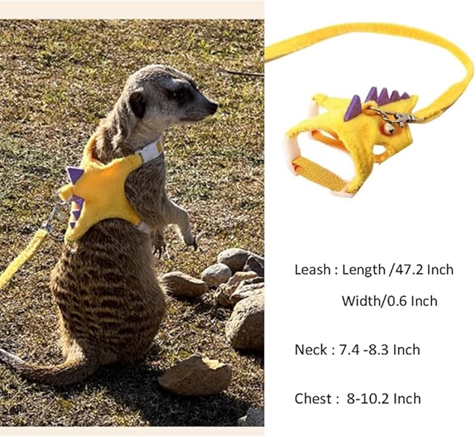 Ferret Harness and Leash Set Small Animals Vest Harness with Safe Bell Dinosaur Shaped Walking Clothes for Baby Rabbit Guinea Pig Teacup Chihuahua Mouse and Other Small pet (Yellow)