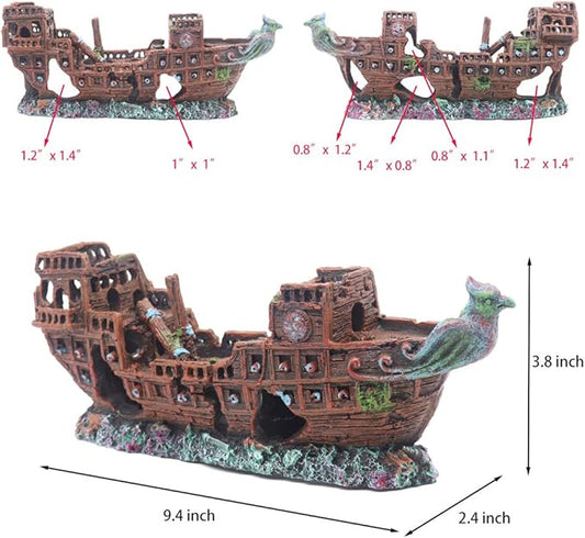 Little Aquarium Shipwreck Sunken Pirate Ship War Boat Fish Tank Decorations for Betta