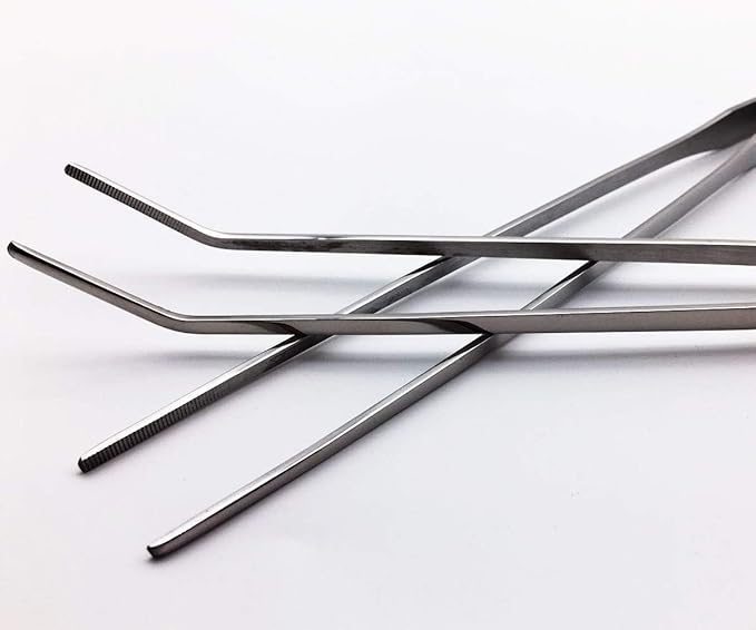 Reptile Feeding Tongs Stainless Steel Straight and Curved Tweezers Polished Long Handle Feeder Tools for Lizard Gecko Snake Spider Bird and Fish Aquariums,Silver