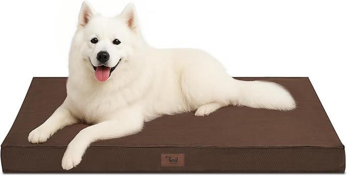 Outdoor Large Dog Bed, Waterproof Dog Bed for Large Dogs, Egg Crate Foam Pet Bed with Removable Washable Oxford Cooling Cover, Brown