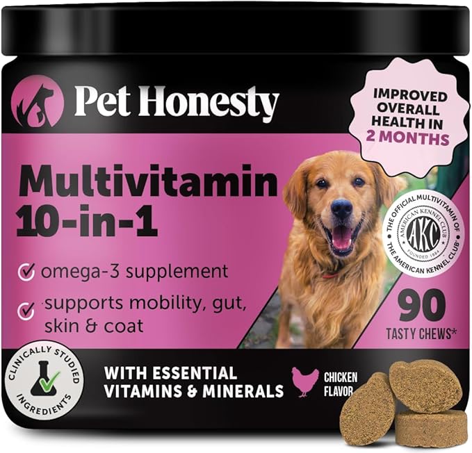 Multivitamin Dog Supplement, Glucosamine Chondroitin for Dogs, Probiotics, Omega Fish Oil, Dog Supplements & Vitamins, Vitamins for Skin and Coat Allergies (Chicken 90 ct)