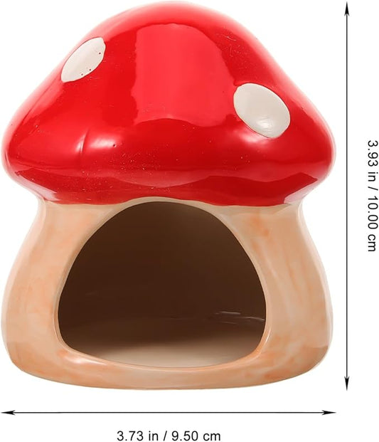 Ceramic Hamster House Hideout Mushroom Shaped Hamster Cave for Summer Dwarf Hamster Gerbil Mice