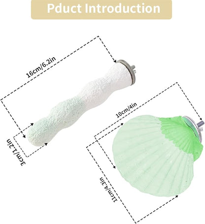 Bird Perches for Cage, Abrasive Surface High Calcium Mineral Parrot Perch Stand - Bird Nail File for Claw & Beak Health, Colorful Ceramic Bird Cage Accessories (Green, Coral)