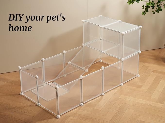 Transparent Clear Small Animal Playpen, Guinea Pig Cages, Puppy Dog Playpen, Pet Playpen, Rabbit Bunny Indoor Outdoor Fence Pen Enclosure, White Clear Plastic Playpen,12 X 12 Inch, 24 Panels