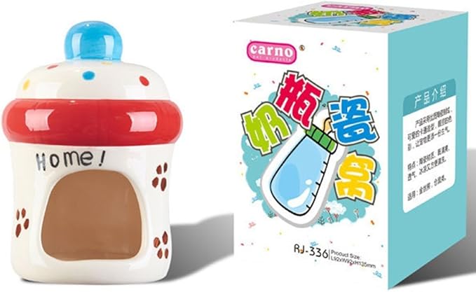 Hypeety Dwarf Hamster Hideout Adorable Cartoon Shape Hamster House Chinchilla Mini Hut Small Animal Ceramic Hideout Cave (Bottle)