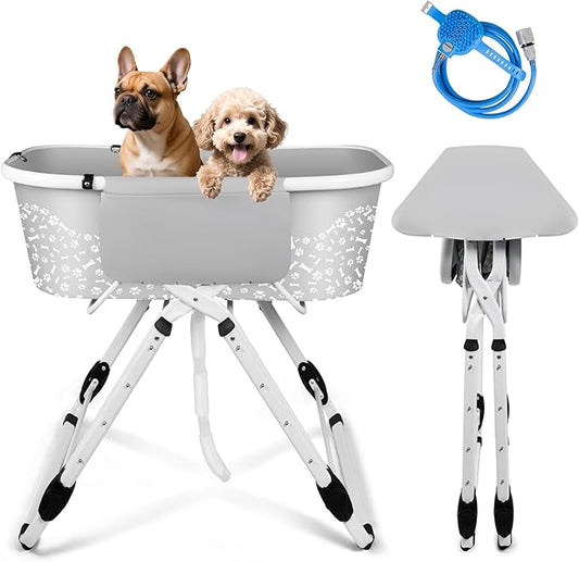 BACOENG Portable Dog Bathtub, 5 Height Adjustable Dog Washing Station, Dog Tubs for Bathing and Grooming, Pet Bath Tub for Small to Large Dogs, Indoor and Outdoor Use